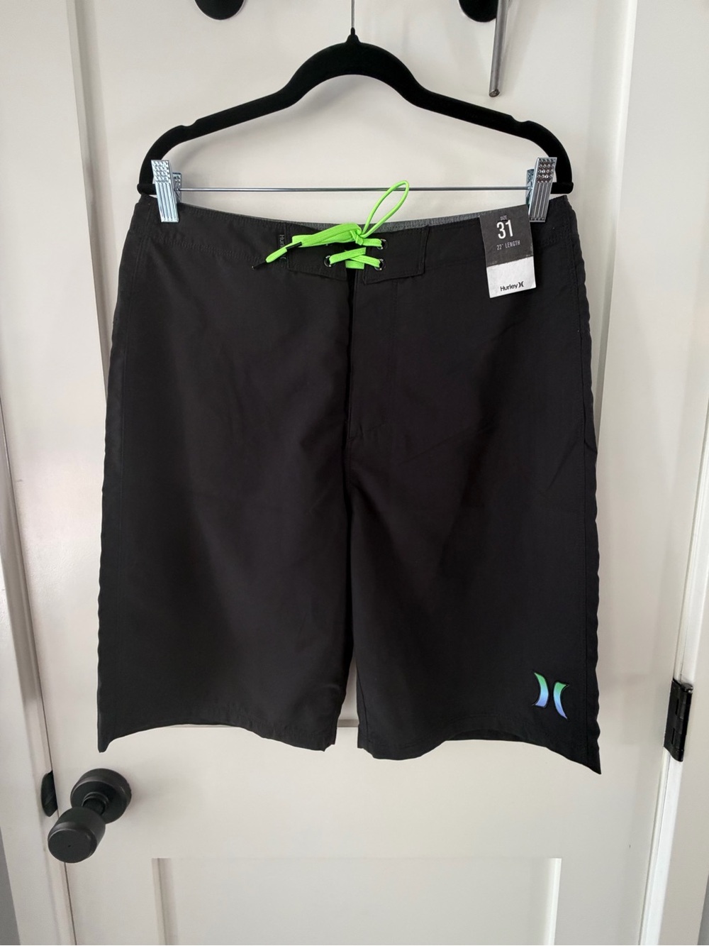 Men’s Hurley Black Board Shorts with Neon Green Drawstring